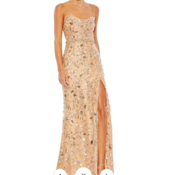 MAC DUGGAL 68049 SLEEVELESS LACE UP BACK NUDE GOWN sz 4 - Picture 4 of 6